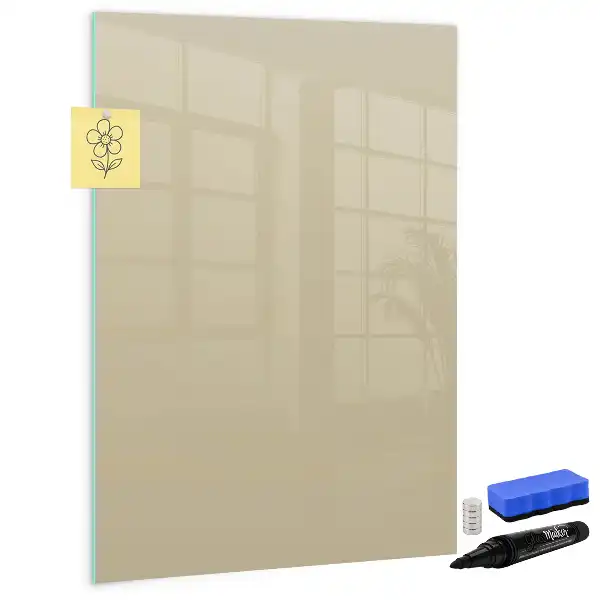 Magnetisch memobord van glas voor aan de muur in de kleur beige