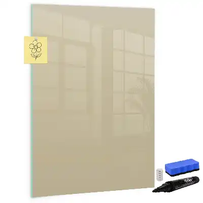 Magnetisch memobord van glas voor aan de muur in de kleur beige