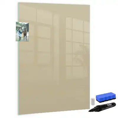 Magnetisch memobord van glas voor aan de muur in de kleur beige