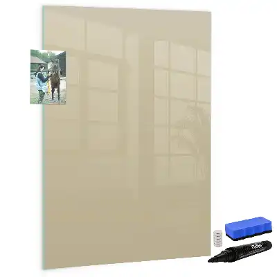 Magnetisch memobord van glas voor aan de muur in de kleur beige