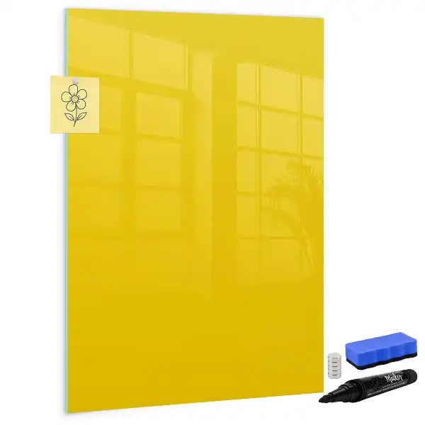 Glazen magneetbord met decoratieve print in de kleur lichtgeel