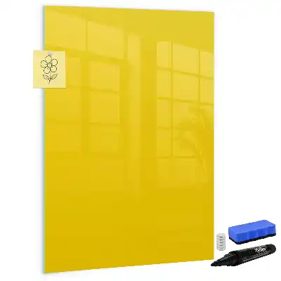 Glazen magneetbord met decoratieve print in de kleur lichtgeel