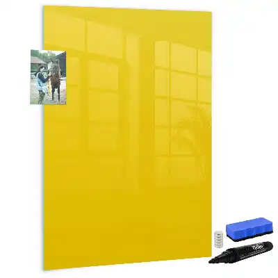 Glazen magneetbord met decoratieve print in de kleur lichtgeel