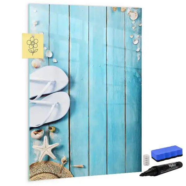 Glazen magneetbord met decoratieve print met blauwe strandplanken