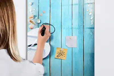 Glazen magneetbord met decoratieve print met blauwe strandplanken