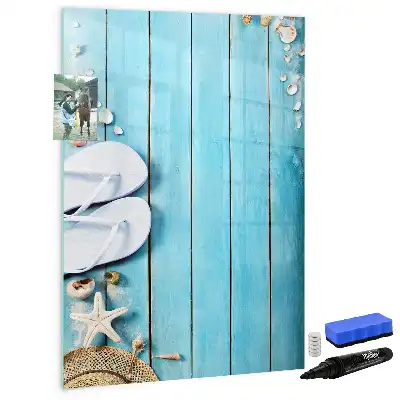 Glazen magneetbord met decoratieve print met blauwe strandplanken