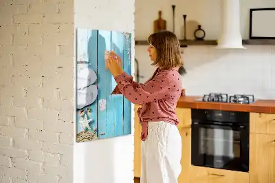 Glazen magneetbord met decoratieve print met blauwe strandplanken