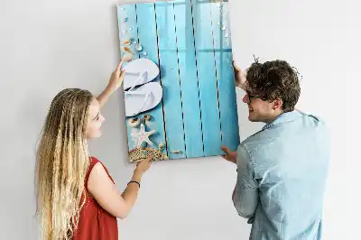 Glazen magneetbord met decoratieve print met blauwe strandplanken