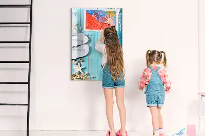 Glazen magneetbord met decoratieve print met blauwe strandplanken
