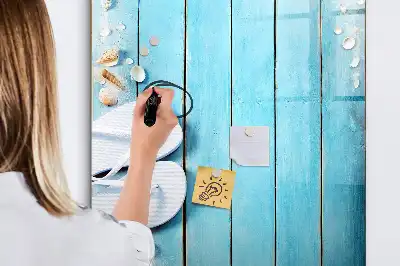 Glazen magneetbord met decoratieve print met blauwe strandplanken