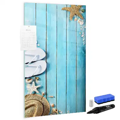 Glazen magneetbord met decoratieve print met blauwe strandplanken