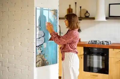 Glazen magneetbord met decoratieve print met blauwe strandplanken