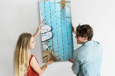 Glazen magneetbord met decoratieve print met blauwe strandplanken