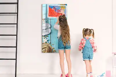 Glazen magneetbord met decoratieve print met blauwe strandplanken