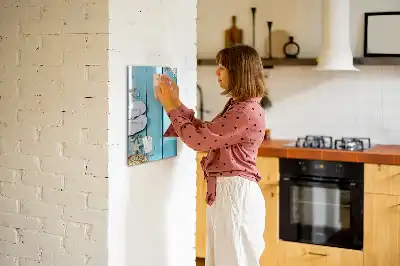 Glazen magneetbord met decoratieve print met blauwe strandplanken
