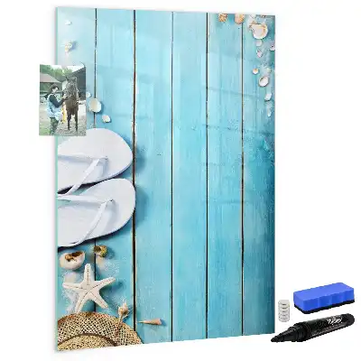 Glazen magneetbord met decoratieve print met blauwe strandplanken