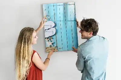 Glazen magneetbord met decoratieve print met blauwe strandplanken