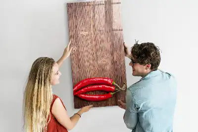 Magnetisch glazen memobord met afbeelding van chilipepers op een houten plank