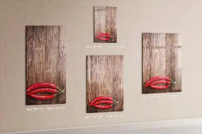 Magnetisch glazen memobord met afbeelding van chilipepers op een houten plank