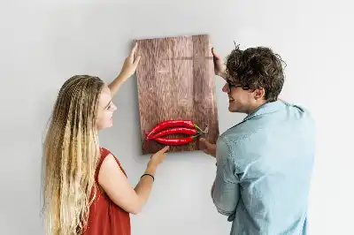 Magnetisch glazen memobord met afbeelding van chilipepers op een houten plank