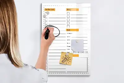 Glazen magneetbord met decoratieve print to-do lijst