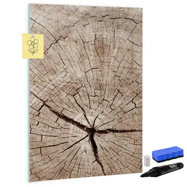 Magnetisch glazen memobord voor aan de muur met motief van een boomstam dwarsdoorsnede