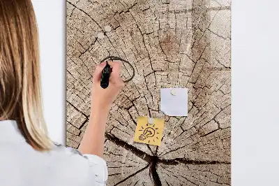 Magnetisch glazen memobord voor aan de muur met motief van een boomstam dwarsdoorsnede