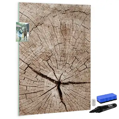 Magnetisch glazen memobord voor aan de muur met motief van een boomstam dwarsdoorsnede