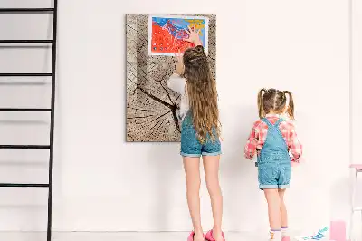 Magnetisch glazen memobord voor aan de muur met motief van een boomstam dwarsdoorsnede