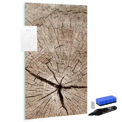 Magnetisch glazen memobord voor aan de muur met motief van een boomstam dwarsdoorsnede