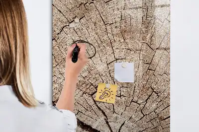 Magnetisch glazen memobord voor aan de muur met motief van een boomstam dwarsdoorsnede