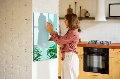 Glazen magneetbord met decoratieve print met exotische bladeren