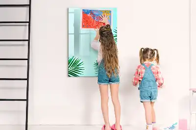 Glazen magneetbord met decoratieve print met exotische bladeren