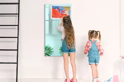 Glazen magneetbord met decoratieve print met exotische bladeren