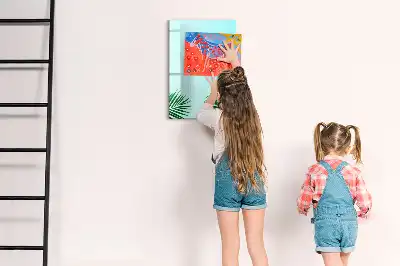 Glazen magneetbord met decoratieve print met exotische bladeren