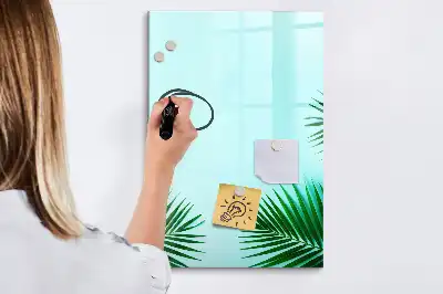 Glazen magneetbord met decoratieve print met exotische bladeren