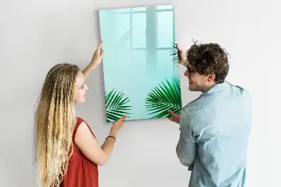 Glazen magneetbord met decoratieve print met exotische bladeren