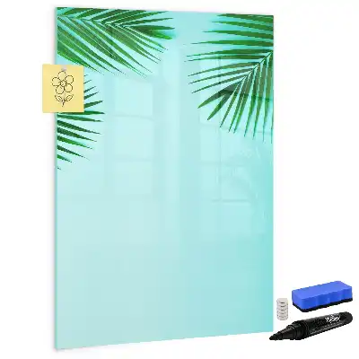 Magnetisch glazen memobord voor aan de muur met palmbladeren print