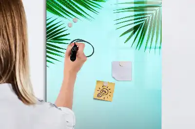 Magnetisch glazen memobord voor aan de muur met palmbladeren print