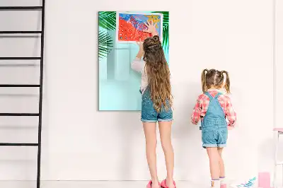 Magnetisch glazen memobord voor aan de muur met palmbladeren print