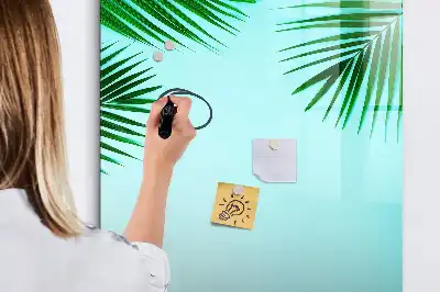 Magnetisch glazen memobord voor aan de muur met palmbladeren print