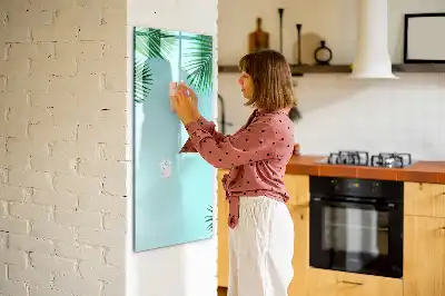 Magnetisch glazen memobord voor aan de muur met palmbladeren print