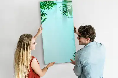 Magnetisch glazen memobord voor aan de muur met palmbladeren print