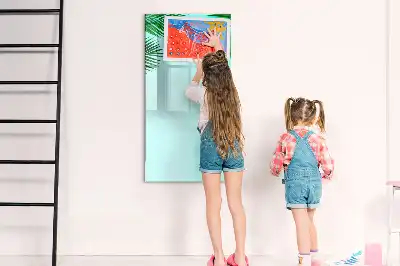 Magnetisch glazen memobord voor aan de muur met palmbladeren print