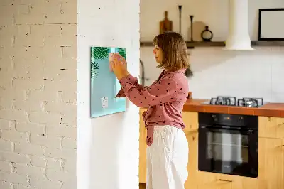 Magnetisch glazen memobord voor aan de muur met palmbladeren print
