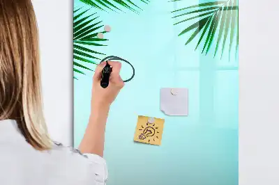 Magnetisch glazen memobord voor aan de muur met palmbladeren print
