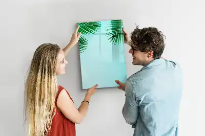 Magnetisch glazen memobord voor aan de muur met palmbladeren print