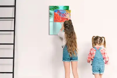 Magnetisch glazen memobord voor aan de muur met palmbladeren print