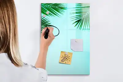Magnetisch glazen memobord voor aan de muur met palmbladeren print