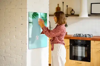 Magnetisch glazen memobord voor aan de muur met palmbladeren print
